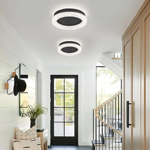 10 Inch LED Hallway Light Fixtures, 4500K Black Modern Flush Mount Ceiling Light,Round Acrylic Close to Ceiling Lighting Fixtures for Hallway Bedroom Entryway Kitchen Ceilings Lamp (Round)