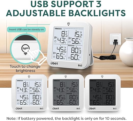 OBET Indoor Outdoor Thermometer Wireless Weather Station with 3 Sensors, Digital Hygrometer Remote Thermometer, Thermometer Temperature Humidity Monitor with Adjustable Backlight, USB Port (500 Feet)