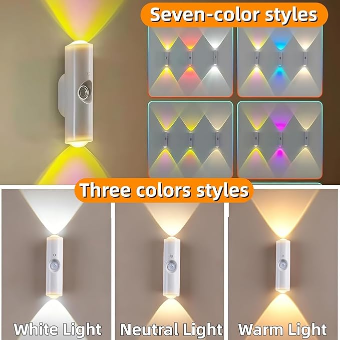 4PCS Rechargeable Smart LED Motion Sensor Ambient Light, Motion Sensor Night Light,Cordless LED Wall Night Lights,Magnetic Mount,500 mAh BatterySuitable for Bedrooms,Stairs,and Wardrobes(RGB 7-Color)