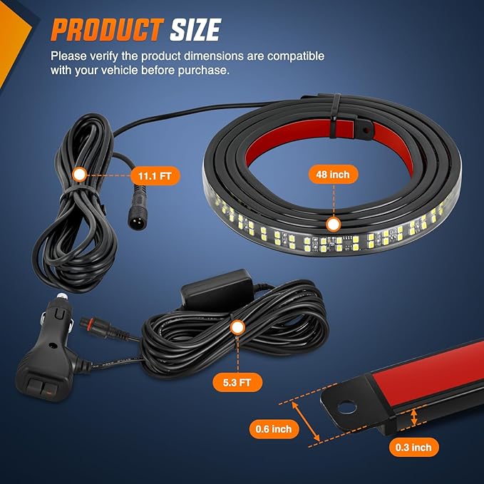 Nilight 48 Inch Truck Tailgate Strobe Light Strip Tail Emergency Bar Rear Window Warning Lamp Ultra-Bright Double Row 288 LED for Pickup Trailers Construction Vehicles Car SUV, White