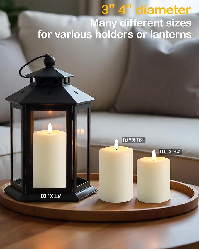 3"x6" Flickering Flameless Candles with Remote Timer, Real Wax, Ivory Pillar Candles, Set of 3 Large LED Battery Operated Candles for Home, Fireplace, Centerpiece, Rustic and Farmhouse Decor