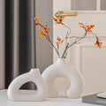 White Ceramic Vase Set of 2 for Modern Home Decor, Round Matte Donut Vases for Pampas Grass, Boho Nordic Minimalism Style Modern Flower Vases for Living Room Table Bookshelf Office Bedroom