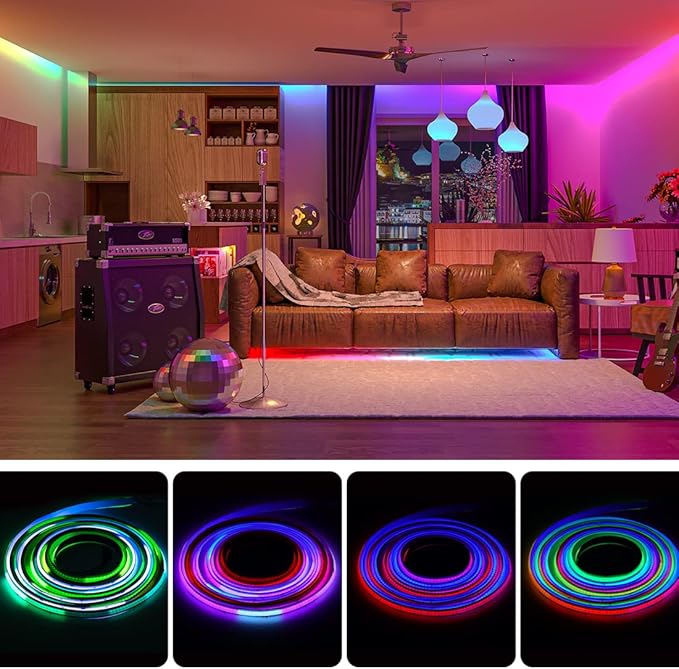 BTF-LIGHTING FCOB WS2811 IC RGB COB LED Strip DC12V 576LED/m 16.4FT Flexible High Density Color Chasing Uniform Light 16IC/m 10mm Width for Indoor Lighting Project(No Adapter or Controller)