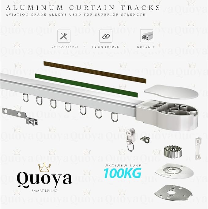 Quoya QL500 Smart Curtains System, Electric Curtain Track with Automated Rail【Motorized and Adjustable Tracks/Rod/Pole (up to 3.2 metres / 125 inches)】【Motor compatible with Alexa】
