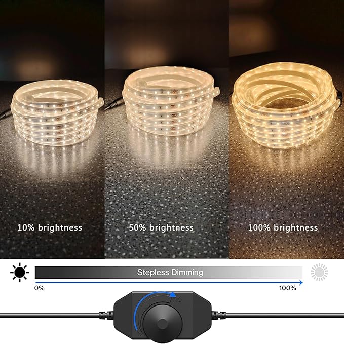 33FT 2-Pack 12V LED Rope Lights Outdoor - 1200 LEDs Warm White Dimmable Thick Flat Rope Lighting Waterproof for Street,Ceiling,Backyards,Commercial Use Indoor Outdoor Tape Lights
