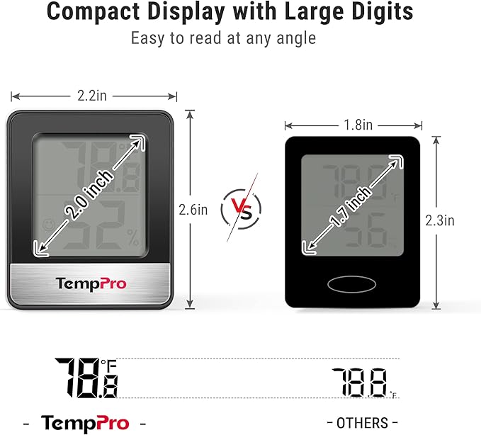TempPro TP49 2 Pieces Digital Hygrometer Indoor Thermometer Humidity Meter Room Thermometer with Temperature and Humidity Monitor Mini Hygrometer Black Weather Station (Previously ThermoPro)