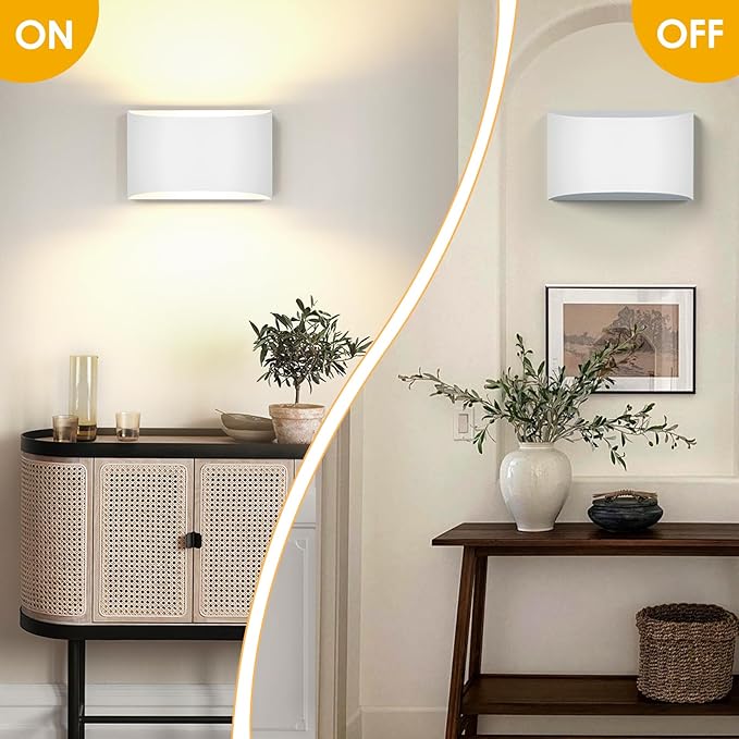 FOLKSMATE Modern LED Wall Sconces Set of 2, 3000K Warm White Up and Down Mount Light, White Large Interior Wall Lights Hardwired Lamp for Indoor Living Room Bedroom Hallway Basement Stairway