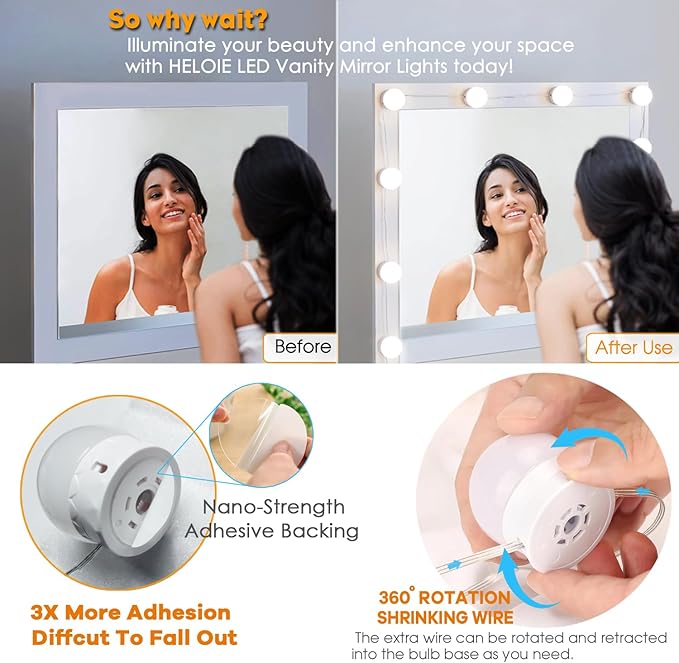 Led Vanity Mirror Lights,Vanity Lights for Makeup Dressing Mirror Lighting,10 Dimmable Bulbs,Adjustable Light Color & Brightness,USB Cable,Mirror not Included