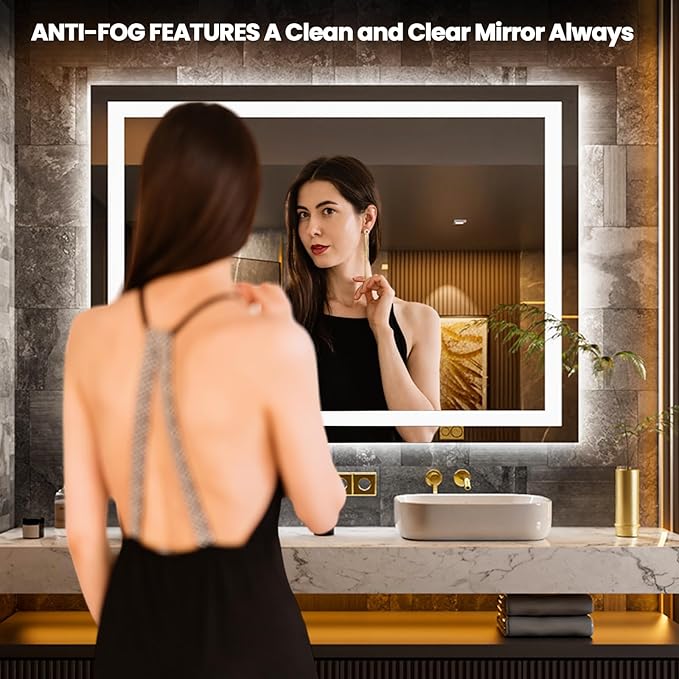 LOAAO 58"x40" LED Bathroom Mirror with Lights, Anti-Fog, Dimmable, Backlit + Front Lit, Lighted Bathroom Vanity Mirror for Wall, Memory Function