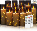 Flameless Candles with Embedded Star String, 12 Pcs Battery Operated LED Pillar Candles with Remote and Timer, Suitable for Home Decor, Party, Christmas & Wedding (Grey)