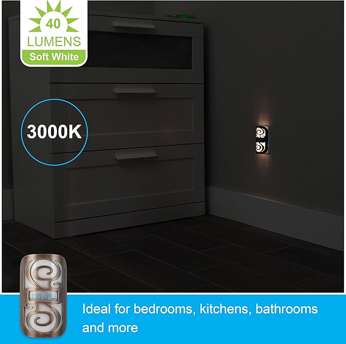GE LED Motion Sensor Night Light, Motion-Boost,Plug-in, Dusk-to-Dawn, Energy Efficient, UL-Certified, Ideal Nightlight for Bedroom, Bathroom,Kitchen, Hallway,58559, Bronze Swirl, Pack