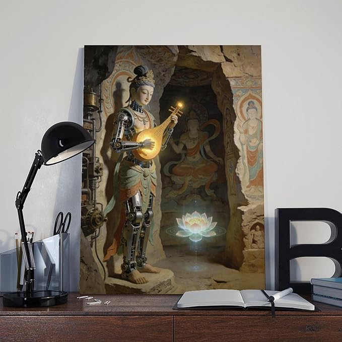 Framed Steampunk Mechanical Fairy Wall Art - Cultural Retro-Futuristic Poster for Home Office Bedroom Decor 24x36inch(60x90cm)