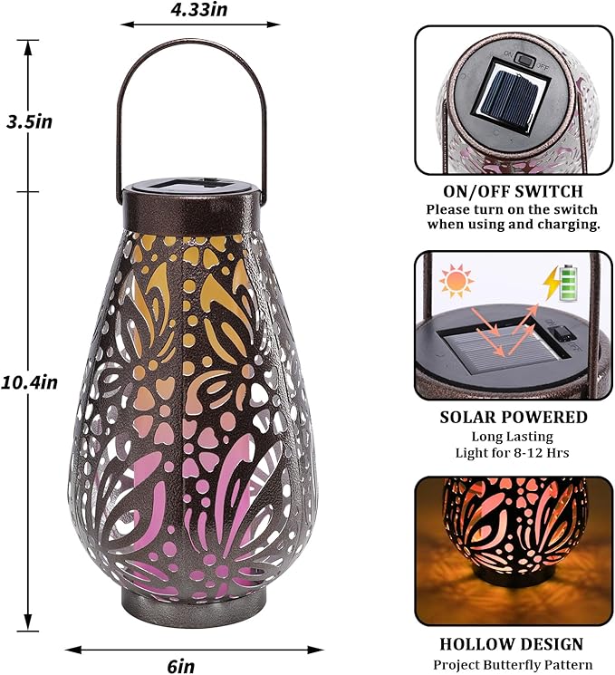 Afirst Solar Lanterns Outdoor, Hanging Solar Lights Waterproof Decorative Lanterns for Yard, Patio, Lawn, Tabletop, Pathway, Landscape, Garden Decor Gifts
