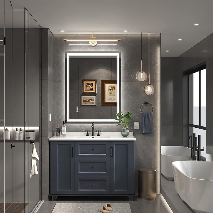 Led Mirror for Bathroom with Front Light and Backlit, Bathroom Mirror with Led Lights, Vanity Mirror with Lights for Wall, Anti-Fog, Dimmable 36" L x 28" W Neutral White（frontlit+Backlit