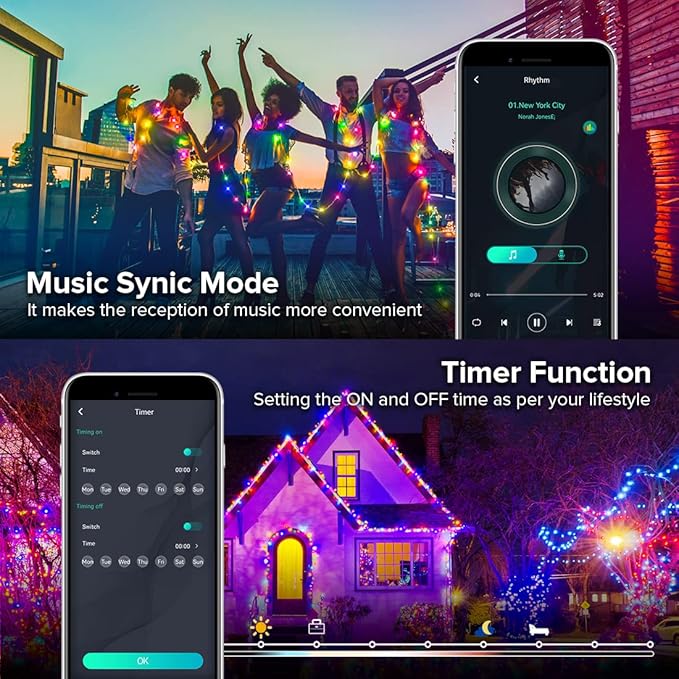 BTF-LIGHTING RGB IC WS2812B USB Twinkle Smart Fairy Light String 16.4FT 50Pixels Transparent Wire Music Bluetooth Mesh APP IR Remote DIY Control Sync Color Chasing IP65 For Christmas Tree Bedroom DC5V