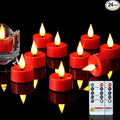 Amagic Flameless Red Timer Remote Tealights Candles, 3D Black Wick Flickering Tea Lights, 300+Hour Colored Votive Candles Battery Operated, Set of 12 for Table Decorations,Halloween, Christmas, Party