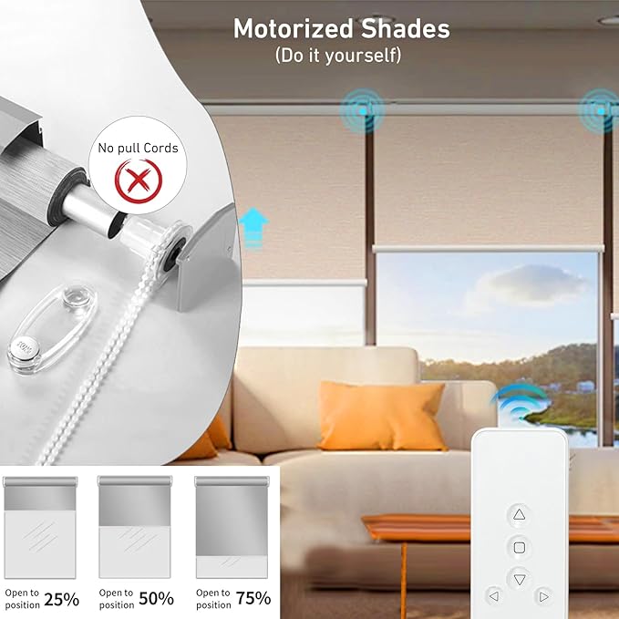 DIY 24V Electric Roller Blinds/Shades Radio DC Tubular Motor Kit, Smart Blinds with Remote Control Compatible 1½" (38mm) Extruded Aluminum