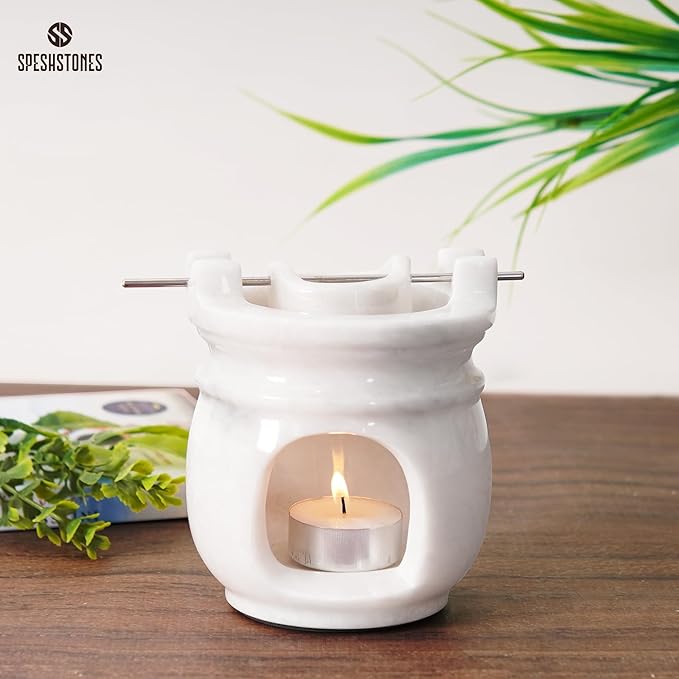 Marble Oil Burner 4.5 Inches White Handmade Candle Warmer & Aromatherapy Diffuser for Home Decor, Bathroom & Room Decor, Ideal Oil Warmer, Aroma Diffuser & Essential Oils