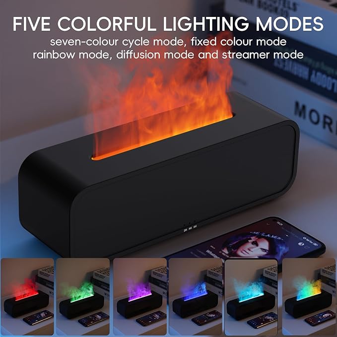 Essential Oil Diffuser, Flame Fire Oil Diffuser, 250ml Cool Mist Aromatherapy Humidifier, Scent Aroma Diffuser with 7 Colors Light, Remote Control, Timer & Auto-Off for Home Room (White)