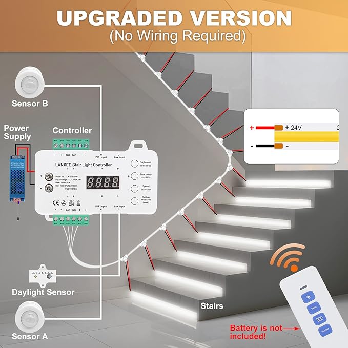 Smart Motion Sensor Stair Light for Indoor, No Wiring Required 40 inches Long COB LED Stair Lights Indoor with Remote Controller (Cool White 6000K, 16 Stairs)