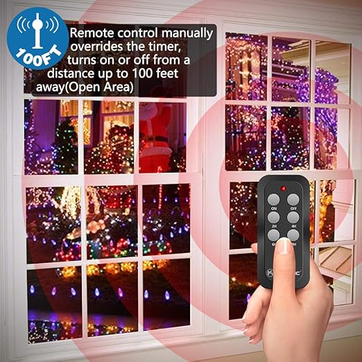 K KASONIC - Outdoor Light Timer, Waterproof Plug in Sensor Outlet Timer Switch, 100 ft Range Remote Control with 3 Grounded Electrical Outlets for Home and Garden, ELT Listed