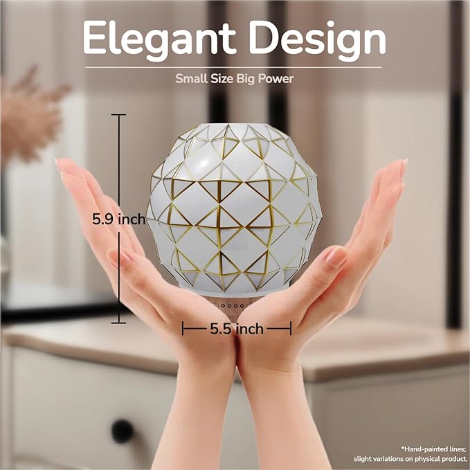 Essential Oil Diffuser, 100ML Handcrafted Glass Aromatherapy Diffuser with 7 Color LED Lights, Remote Control, Cool Mist Humidifier, Timed Mist, Auto Shut-Off (White)