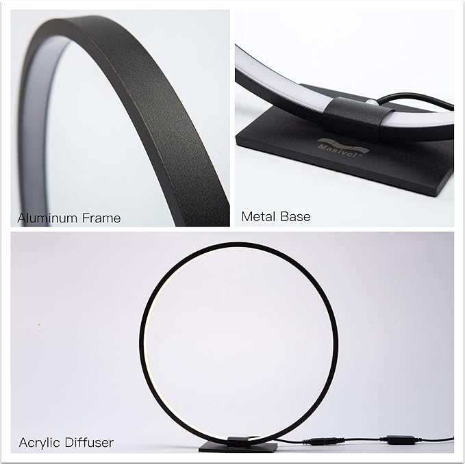 Modern Circle Table Lamp LED Warm Light Nightstand Lamp Black Bedroom Lamp with Dimmable Touch Control for Reading Bedroom and Office, 12W 3000K