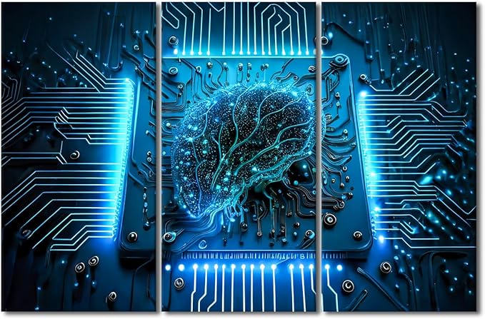 AI Wall Art Artificial Intelligence Pictures Print On Canvas Wall Art Future Technology Artwork Modern Home Decoration for Living Room Framed Gallery-Wrapped Ready to Hang, 42" Wx28 H