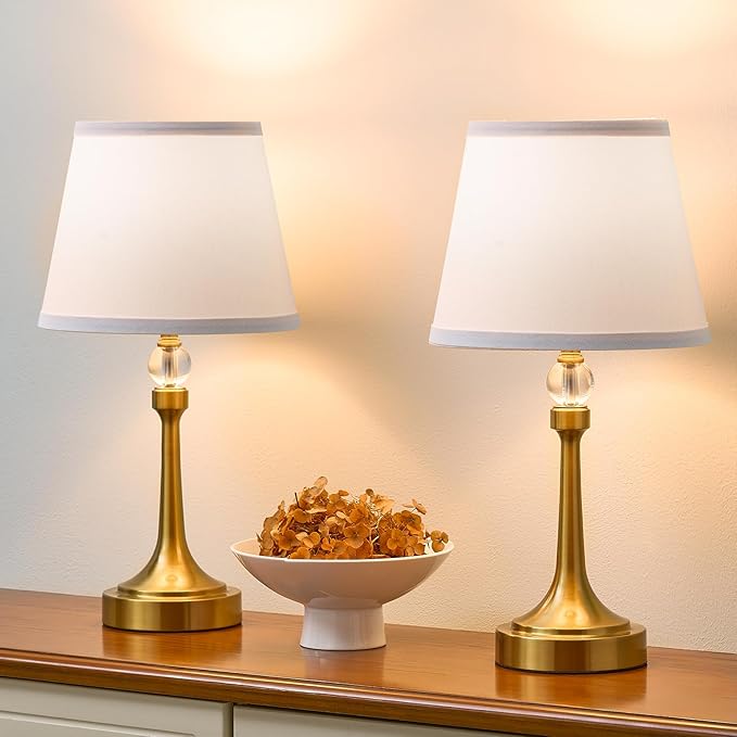 19.7'' Touch Table Lamps for Living Room, Small Lamp for Bedroom with USB C+A Ports, Dimmable Touch Lamps Set of 2, Reading Desk Lamp for Office, Metal Bedside Lamps, Bulbs Included, Gold