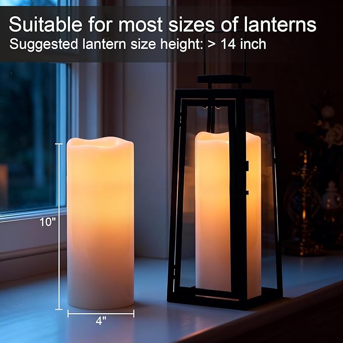 Outdoor Candles Waterproof with Remote Timer, 10” x 4” Large Battery Operated Candles, LED Pillar Flameless Outdoor Candle for Lartern Porch Patio Gardern Decor (Set of 2)