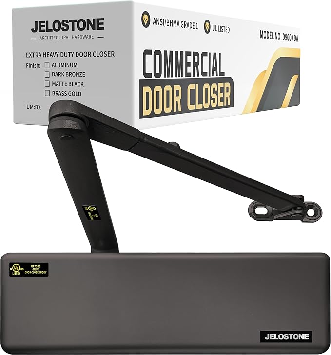 Extra Heavy Duty Commercial Door Closer, D9000DA for Doors (Max 330LBS), Delayed Action Automatic Door Closer, Adjustable 6 Speed Spring Door Closer, UL Listed Grade 1 ADA, Dark Bronze