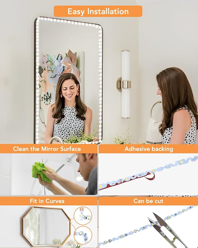 Daymeet Motion Sensor Led Vanity Mirror Lights, 13ft Motion Activated Led Lights for Mirror, Adjustable Color & Brightness Flexible Strip Lights for Mirror, for Makeup Vanity Table & Bathroom Mirror