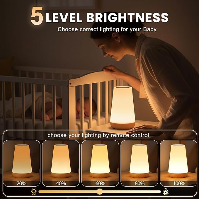 Kids Touch Night Light: Dimmable LED Bedside Lamp Eye-Caring Soft Warm USB Rechargeable Portable for Home Bedroom Living Room Camping