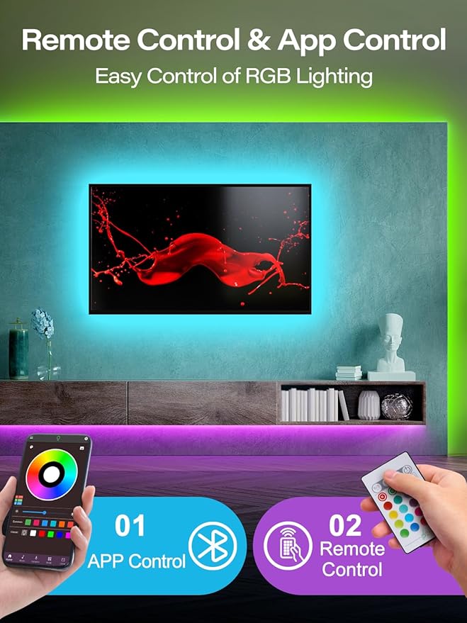 20FT Led Lights for TV, TV Backlight for 32-80 Inch, USB Led Light Strip with Remote, App Control, RGB Strip TV Lights Music Sync Color Changing, Led Lights for Room Gaming Accessories