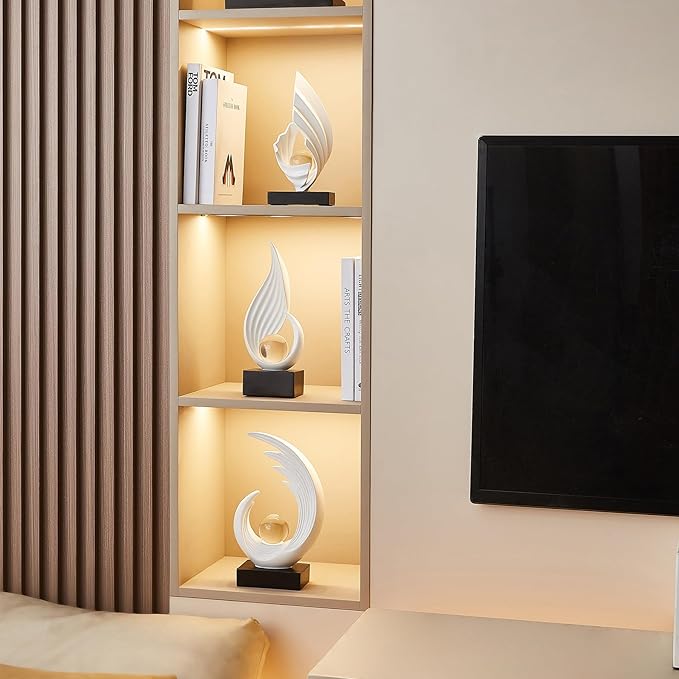 FJS Home Decor Modern White Statue Living Room Decor, Resin Shelf Decor Accents, Abstract Art Sculptures Decorations for Bookshelf Dining Room Office Coffee Table TV Stand