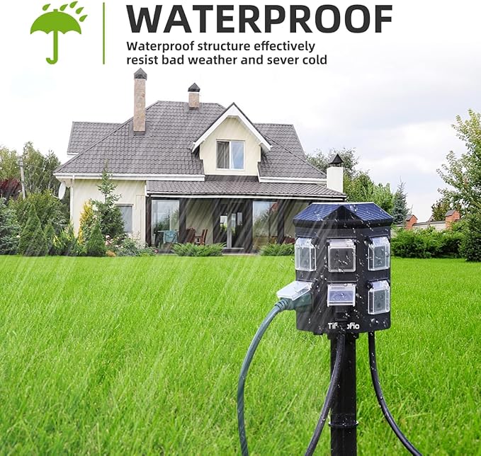 Outdoor Power Strip with 90FT Extension Cord, 100FT Remote Control, Dusk to Dawn Light Timer Waterproof, 6 Grounded Outlets for Yard, Pool and Garden, ETL Listed (90 FT)
