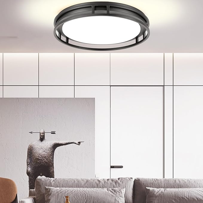 13 Inch LED Flush Mount Ceiling Light Fixture, 26W, Super Bright 1700 Lumens, 3 Color 3000K/4000K/5000K, Dimmable Ceiling Lamp for Bedroom Hallway Bathroom Kitchen Laundry (Black)