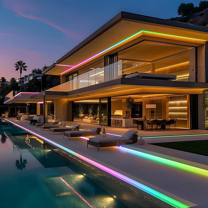40ft COB RGB+IC LED Strip Lights, Bright Dream Color COB LED Light Strip with RF Remote App Control Music Sync Color Changing for Garden Outdoor Home Decor Pool Patio Party DIY Decoration-1 Roll