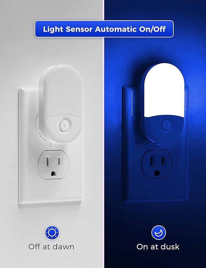 L LOHAS LED Blue Night Light, Night Lights Plug into Wall[2 Pack], 0.6W LED Nightlight, Dusk to Dawn Sensor, 30/60LM Adjustable Brightness, Automatic Night Light for Kid, Bathroom, Nursery, Hallway