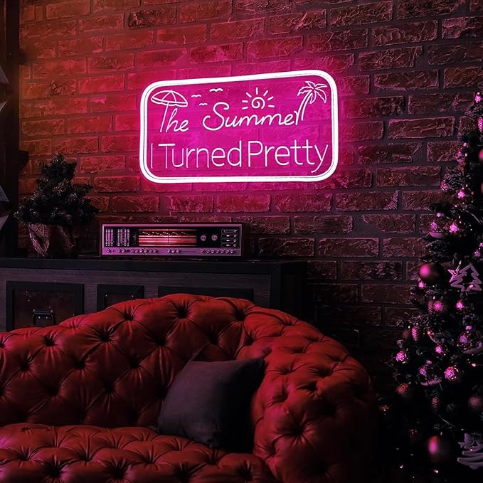 Summer I Turned Pretty LED Neon Sign for Wall Decor USB Adjustable Brightness Living Room Bars Barbers Man Cave Halloween Christmas Birthday Art Wall Decor