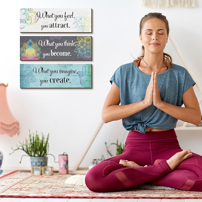 Yerliker 3 Buddha Decor Buddha Wall Art Meditation Room Chakra Decor for Bedroom Zen Quotes Wall Decoration Spiritual Gift Hanging Buddhism Spa Room Decoration Yoga Art for Women(Blue)