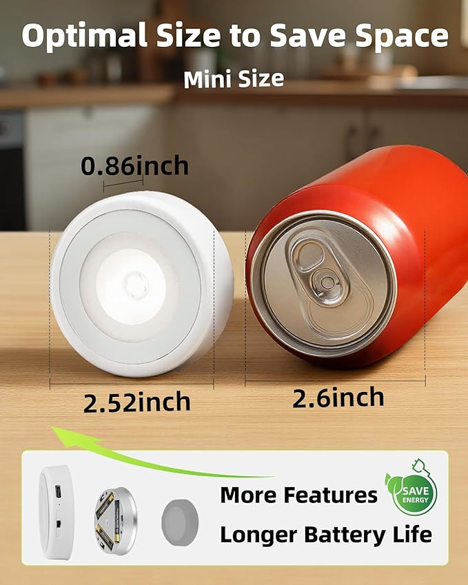 EZVALO LED Puck Lights, Rechargeable Battery Touch Light, 2.5'' Mini Tap Lights, Wireless Closet Light, Under Cabinet Lighting, 3 Color Temps, Sitck On Lights for Kitchen,Closet,Pantry,Shelves(2 Pack)