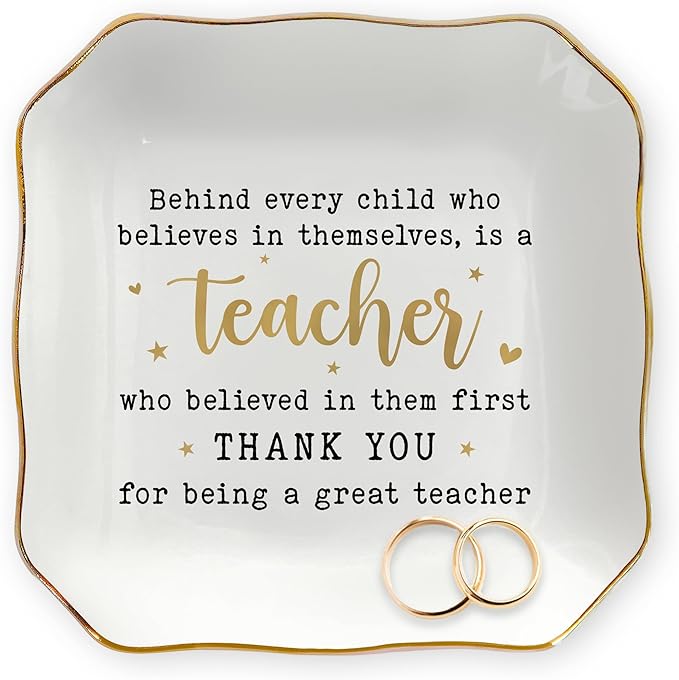 OASSIE Teacher Appreciation Gifts - 4"x4" Ceramic Jewelry Dish Tray - Inspirational Teachers Day Graduation Birthday Thank You End Of Year School Gifts for Teacher, Thank You Gift for Teachers Women