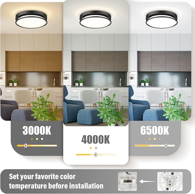 Darkaway Large LED Flush Mount Ceiling Light, 15inch Modern Dimmable Ceiling Lamp 5CCT Dimmable Black Ceiling Light Fixture for Bedroom Kitchen Hallway Entryway