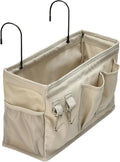 Amazon Basics Bedside Caddy Hanging Storage Organizer for Phone and Bedside Essentials, 4.72 x 14.57 x 7.87 in, Dark Grey Linen