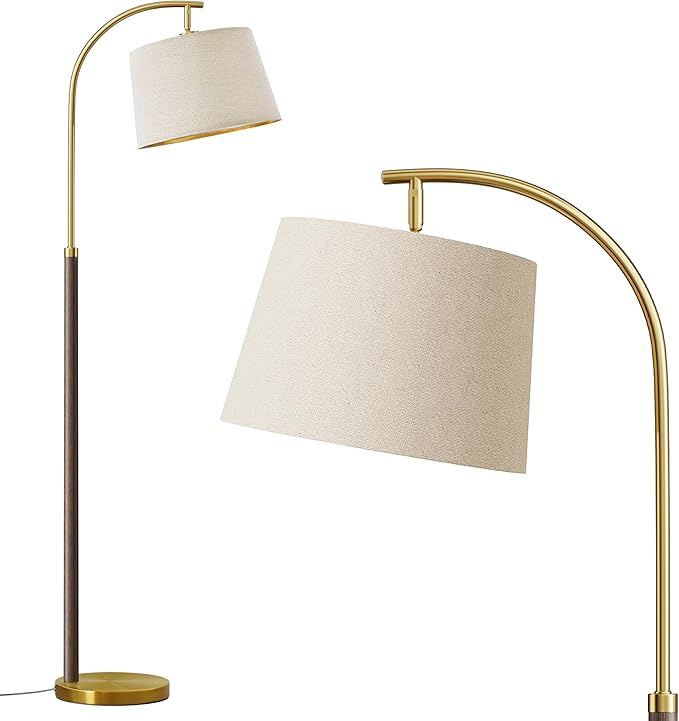 63" Wood Floor Lamps for Living Room with Foot Switch Arc Tall Standing Lamp for Bedroom Mid Century Modern Corner Gold Floor Lamps for Office Nursery Industrial Reading Lamp, Walnut Brown
