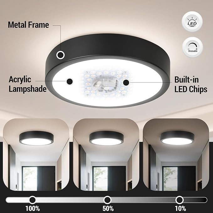 11" LED Flush Mount Ceiling Light, Black Mordern Ceiling Lighting with 5CCT 2700K-5000K, Dimmable LED Light Fixtures Ceiling Mount for Kitchen Bathroom Bedroom Hallway, 2 Packs