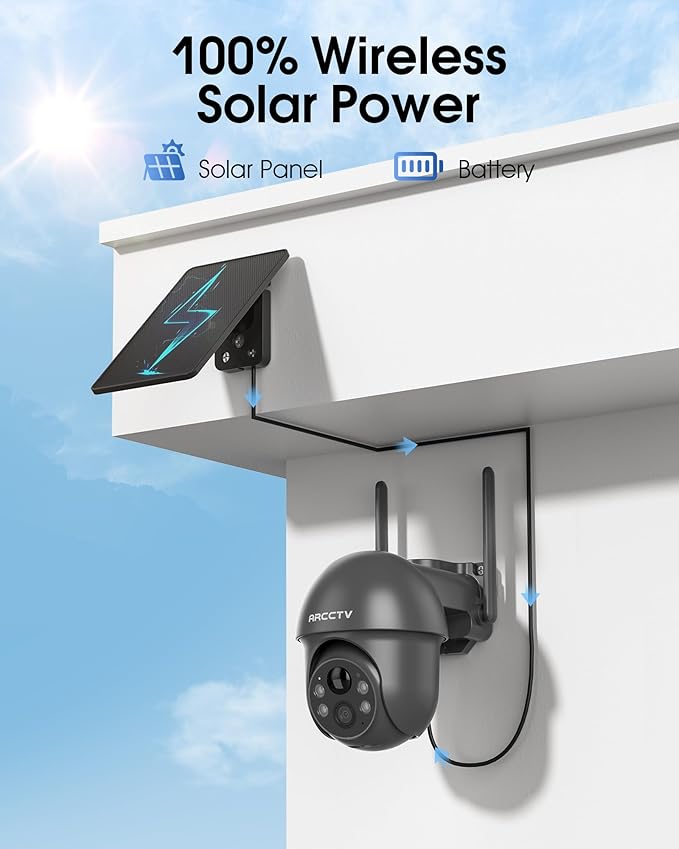 Security Cameras Wireless Outdoor Solar, 4MP 360° View Battery Powered Outdoor Camera, Night Vision with Light, 2-Way Audio, PIR Motion Sensor, 2.4G/5G Dual Band WiFi, SD/Cloud Storage, Grey