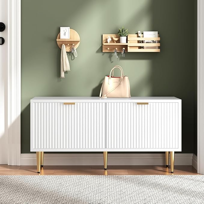 GAOMON Modern Fluted Shoe Storage Bench – 42 Inch Compact Wooden Entryway Cabinet with Spacious Storage, Comfortable Seating for Hallway, Foyer, Mudroom, Front Door