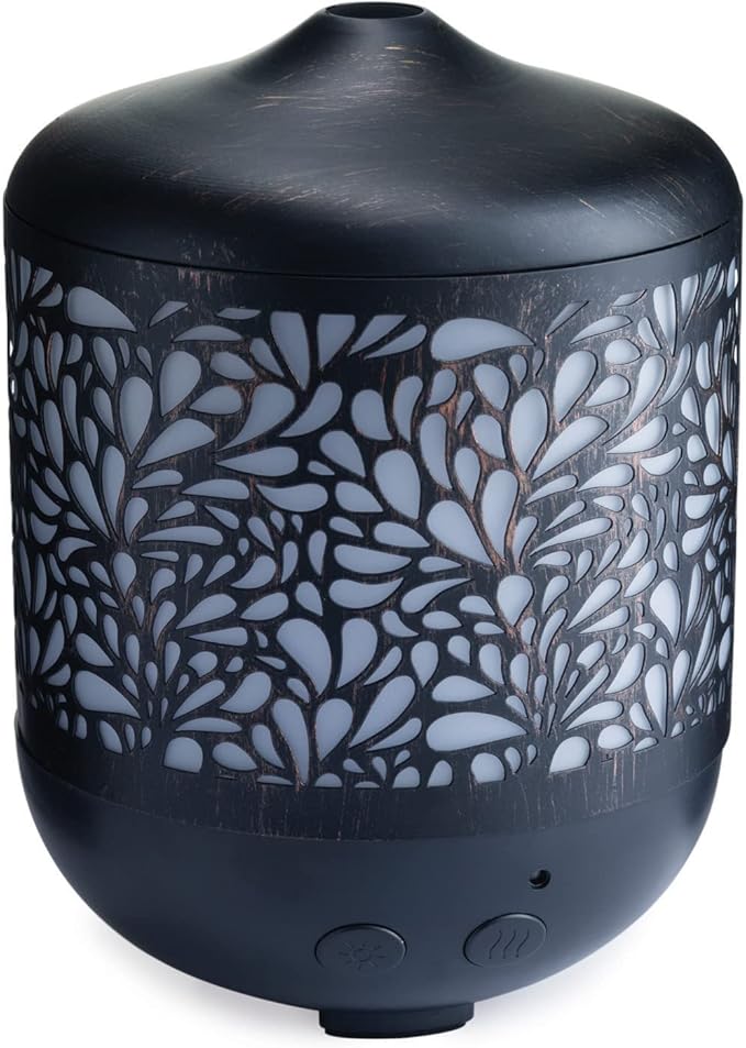 Airome Petal Large Cut Metal Essential Oil Diffuser|250 mL Humidifying Ultrasonic Aromatherapy Diffuser 8 LED Lights, Up to 24 Hours Intermittent & Continual Mist Auto Shut-Off, Black